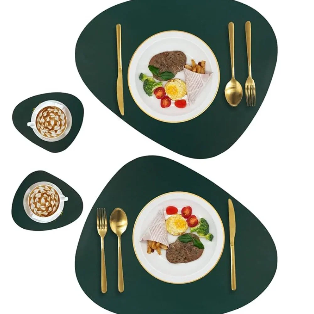 Pair of Forest Green Placemats with Drink Mat